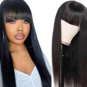 28" Black Long Bangs Cut Wig Styleable Wearable Fashions